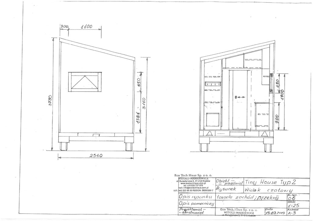 Tiny-Haus-typ-2-widok-czolowy-fasada-zachod-przekroj